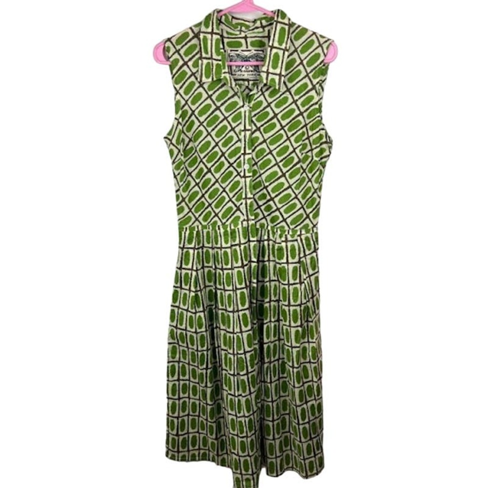 SAMANTHA SUNG Green and White Patterned Dress